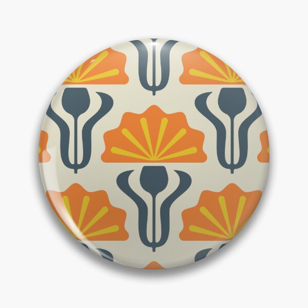 Item preview, KF 0136 F - Vintage Retro Knapweed 70s Floral Pattern in Orange and Blue designed and sold by KhakiFinch.
