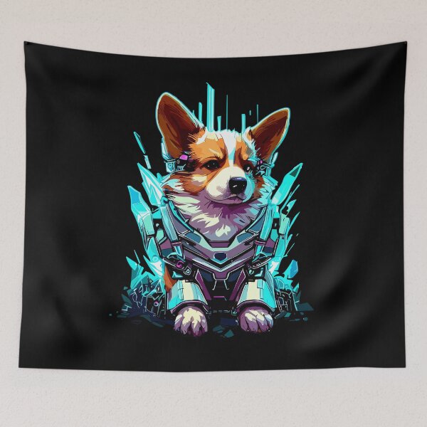 Item preview, Cyber blue neon robot corgi  designed and sold by TomFrontierArt.