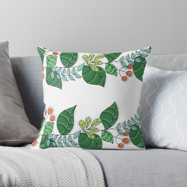 Seamless border with leaf and plant illustration Throw Pillow