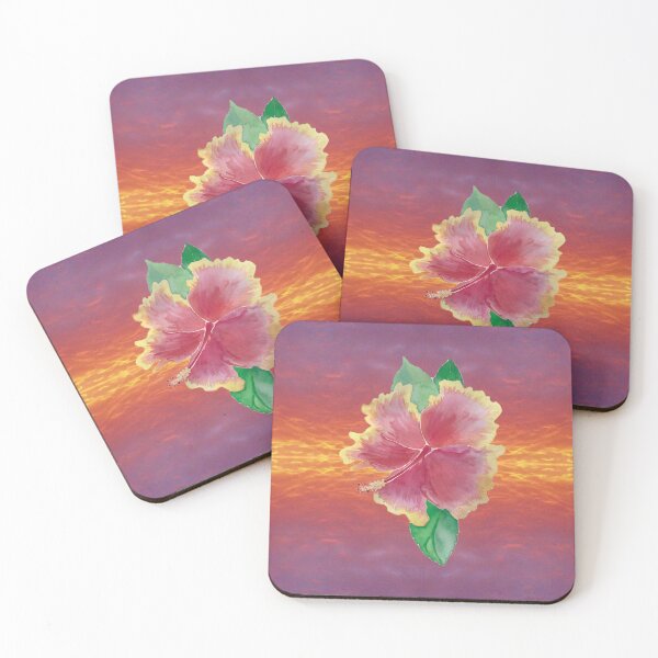 Item preview, Tequila Sunrise Hibiscus Flower Painting on Purple Sky designed and sold by Pieretto.