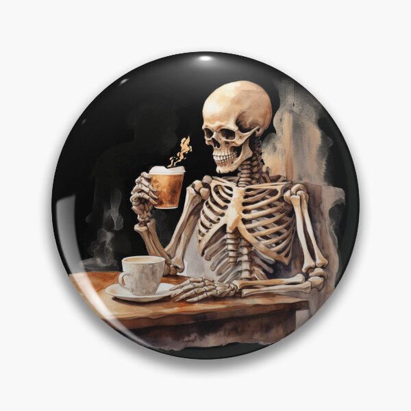 Item preview, Halloween Skeleton Drinking Coffee Watercolor Style designed and sold by AnnaMDesign.