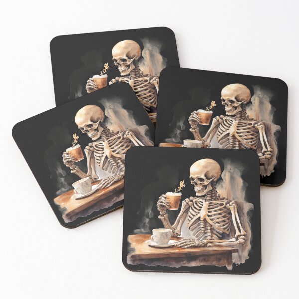 Item preview, Halloween Skeleton Drinking Coffee Watercolor Style designed and sold by AnnaMDesign.