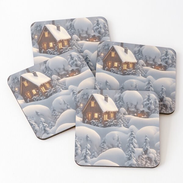 Item preview, Cozy cabin in snowy landscape, warm lights designed and sold by CoolPixels.