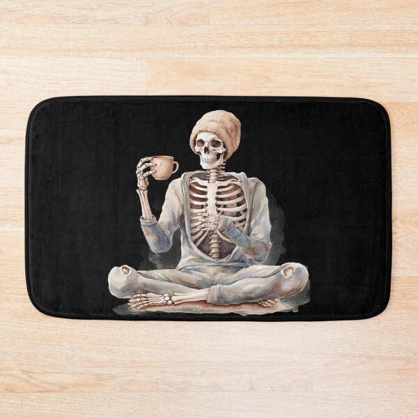Item preview, Halloween Skeleton Drinking Coffee Yoga Pose Watercolor Style designed and sold by AnnaMDesign.