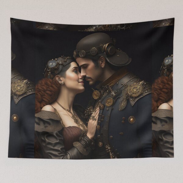 Item preview, Dark Portrait of a Couple of Pre-Raphaelite Lovers Embracing with Steampunk Detail designed and sold by KALEIDOSCOPE UK.