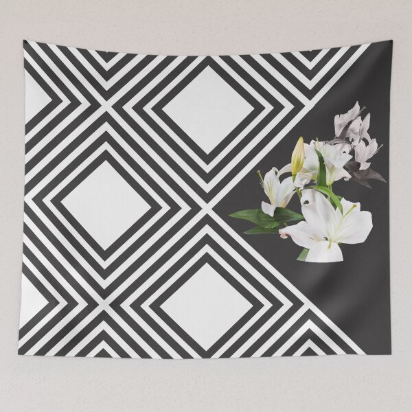 Item preview, Square tiling patterns & white flowers designed and sold by nileshkikuchise.
