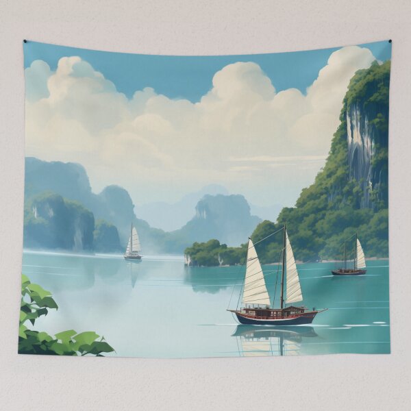 Item preview, A Vintage Travel Illustration of the Halong Bay - Vietnam designed and sold by GoodOldVintage.