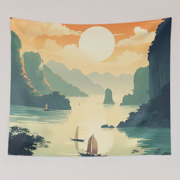 Item preview, A Vintage Travel Illustration of the Halong Bay - Vietnam designed and sold by GoodOldVintage.