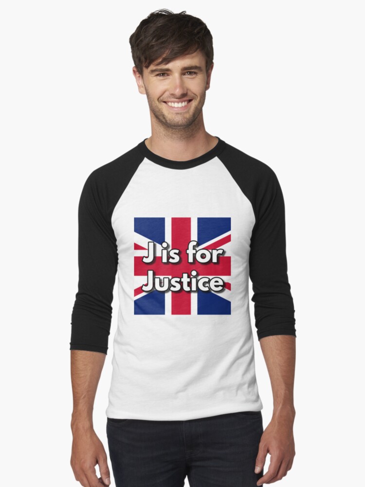 Thumbnail 1 of 3, Baseball ¾ Sleeve T-Shirt, J is for Justice designed and sold by British-Culture.