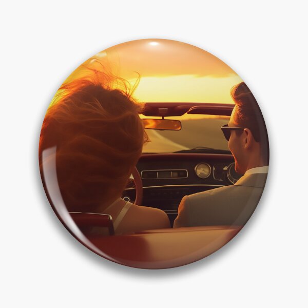 Item preview, Happy young couple in convertible car driving around at sunset designed and sold by WallWhimsyWorks.