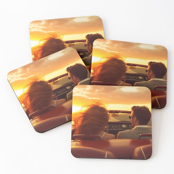 Item preview, Happy young couple in convertible car driving around at sunset designed and sold by WallWhimsyWorks.