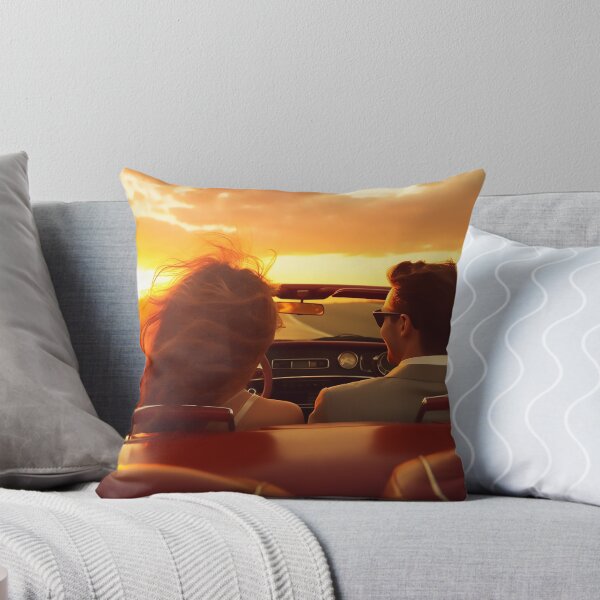 Item preview, Happy young couple in convertible car driving around at sunset designed and sold by WallWhimsyWorks.