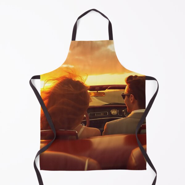 Item preview, Happy young couple in convertible car driving around at sunset designed and sold by WallWhimsyWorks.