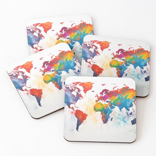 Item preview, Colorful world map painting designed and sold by WallWhimsyWorks.