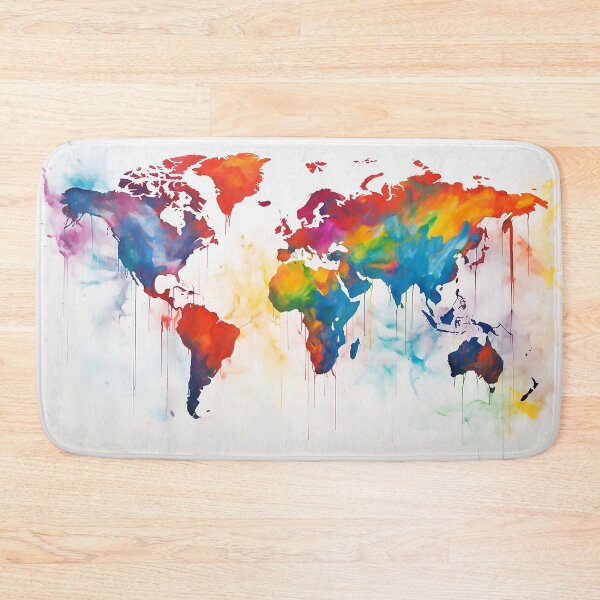 Item preview, Colorful world map painting designed and sold by WallWhimsyWorks.