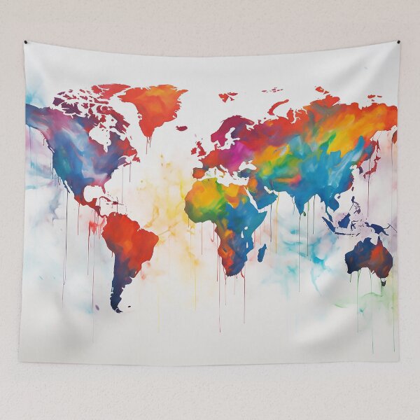 Item preview, Colorful world map painting designed and sold by WallWhimsyWorks.