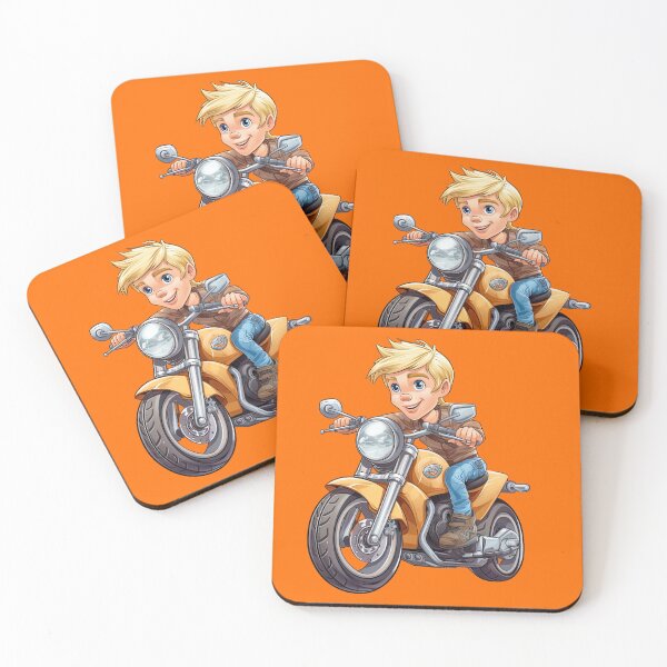 Item preview, Young Teenage Boy Riding a Gold Motorcycle 1 (orange background) designed and sold by TheTrendsDesk.