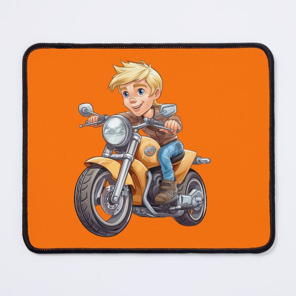 Item preview, Young Teenage Boy Riding a Gold Motorcycle 1 (orange background) designed and sold by TheTrendsDesk.