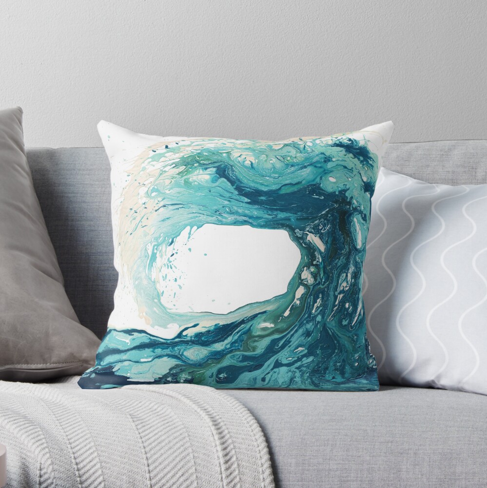 Ocean Wave Art Print Picture - Turquoise Sea Surf Beach Decor Throw Pillow