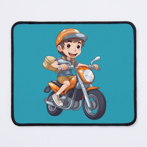 Item preview, Teenage Boy Riding a Gold Motorcycle 2 (blue background) designed and sold by TheTrendsDesk.