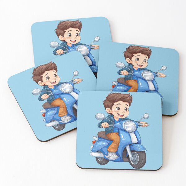 Item preview, Teenage Boy Riding a Blue Scooter (light blue background) designed and sold by TheTrendsDesk.