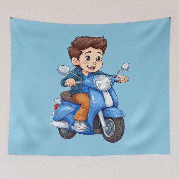 Item preview, Teenage Boy Riding a Blue Scooter (light blue background) designed and sold by TheTrendsDesk.