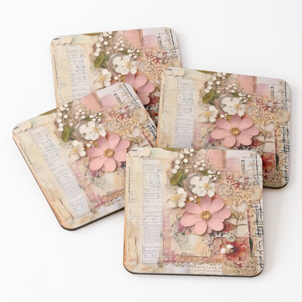 Item preview, A junk journal page featuring a collage of flowers designed and sold by WallWhimsyWorks.