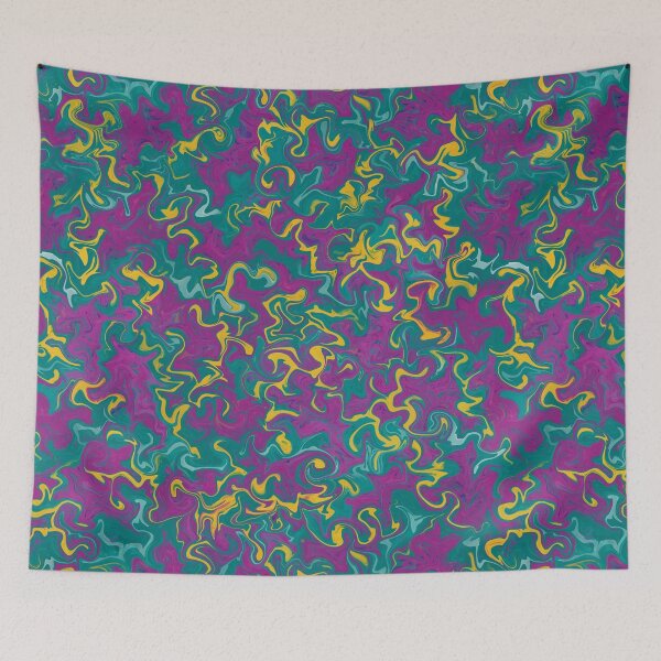 Item preview, Melted fuchsia and yellow colors on teal, abstract swirly pattern designed and sold by NadiaChevrel.