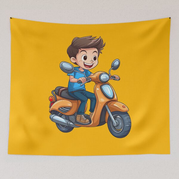 Item preview, Teenage Boy Riding an Orange Scooter (yellow background) designed and sold by TheTrendsDesk.