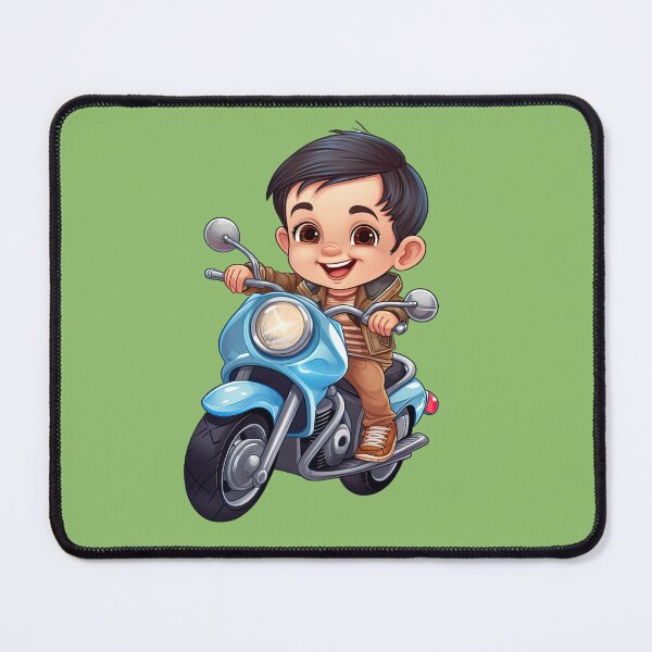 Item preview, Boy Riding a Blue Motorcycle (yellow background) designed and sold by TheTrendsDesk.