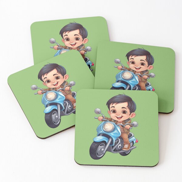 Item preview,  Boy Riding a Blue Motorcycle (yellow background) designed and sold by TheTrendsDesk.