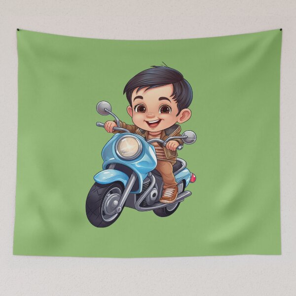 Item preview,  Boy Riding a Blue Motorcycle (yellow background) designed and sold by TheTrendsDesk.