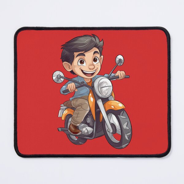 Item preview, A Boy Riding an Orange Motorcycle (red background) designed and sold by TheTrendsDesk.