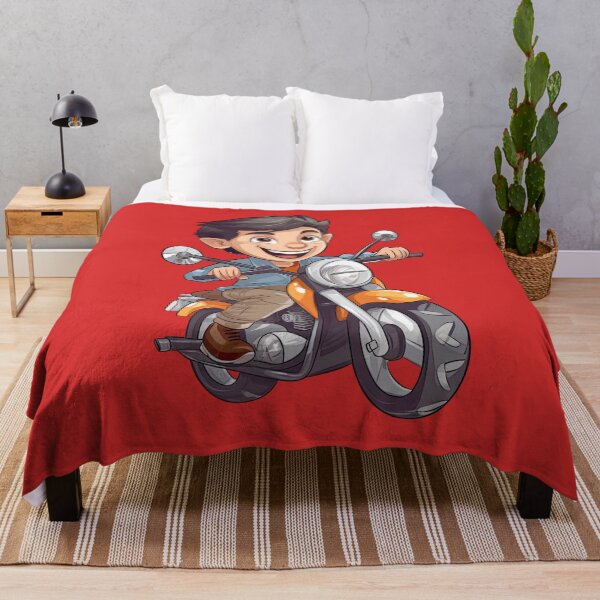 Item preview, A Boy Riding an Orange Motorcycle (red background) designed and sold by TheTrendsDesk.