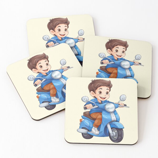 Item preview, Teenage Boy Riding a Blue Scooter (off white like background) designed and sold by TheTrendsDesk.