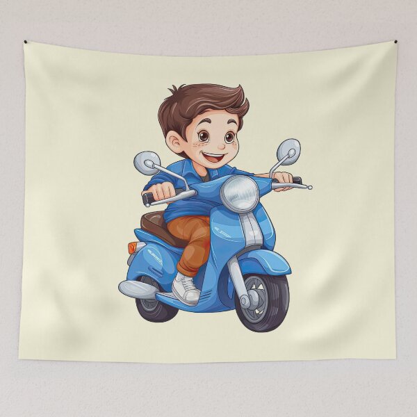 Item preview, Teenage Boy Riding a Blue Scooter (off white like background) designed and sold by TheTrendsDesk.