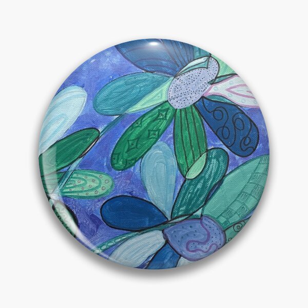 Item preview, Cool Color Whimsical Daisies Acrylic / Mixed Media Painting designed and sold by LindenTreeGifts.