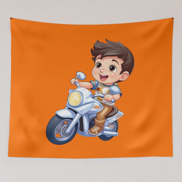Item preview, Teenage Boy Riding a Silver Scooter (orange background) designed and sold by TheTrendsDesk.
