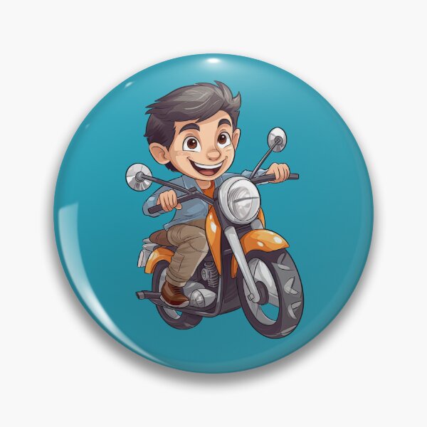 Item preview, Teenage Boy Riding an Orange Motorcycle (blue background) designed and sold by TheTrendsDesk.