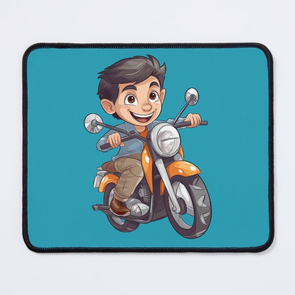 Item preview, Teenage Boy Riding an Orange Motorcycle (blue background) designed and sold by TheTrendsDesk.
