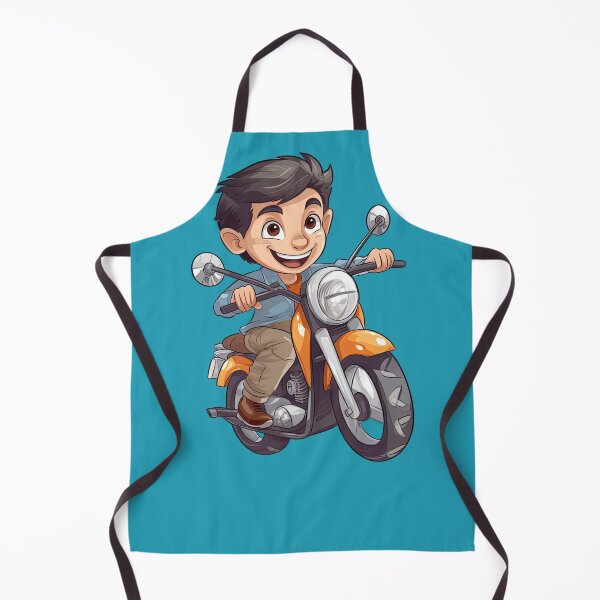 Item preview, Teenage Boy Riding an Orange Motorcycle (blue background) designed and sold by TheTrendsDesk.