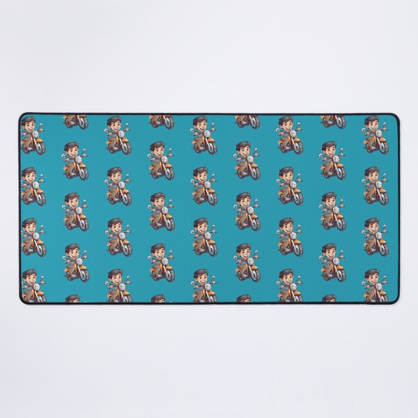 Item preview, Teenage Boy Riding an Orange Motorcycle (blue background) designed and sold by TheTrendsDesk.