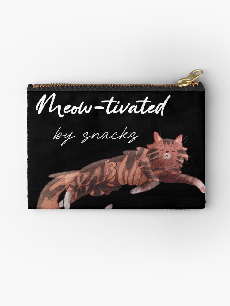 Thumbnail 1 of 4, Zipper Pouch, Meow-tivated by snacks - tabby norwegian forest cat designed and sold by FelineEmporium.