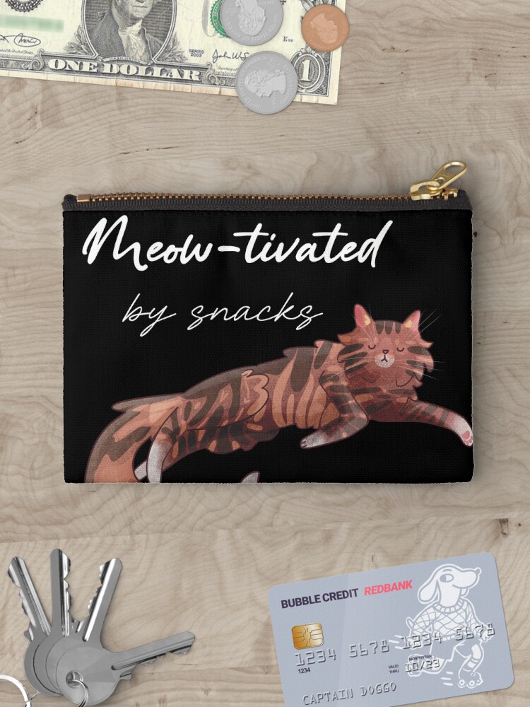 Thumbnail 3 of 4, Zipper Pouch, Meow-tivated by snacks - tabby norwegian forest cat designed and sold by FelineEmporium.