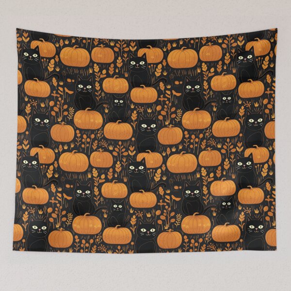 Item preview, Black Cats in the Pumpkin Patch at Halloween designed and sold by PawArtPrints.