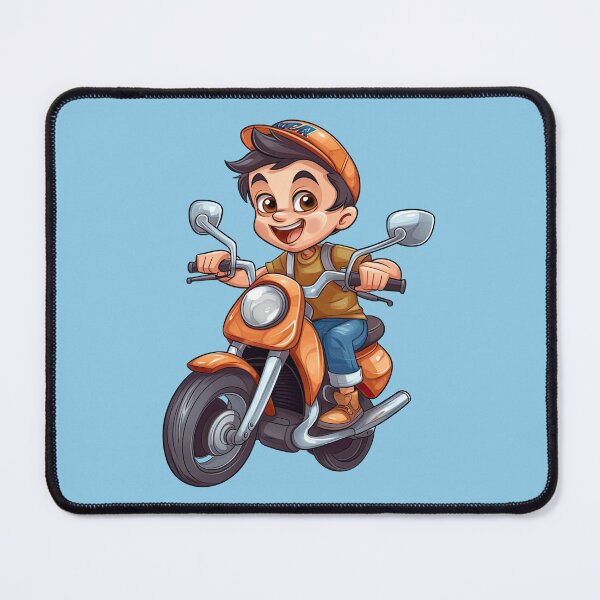 Item preview, Teenage Boy Riding an Orange Motorcycle (light blue background) designed and sold by TheTrendsDesk.