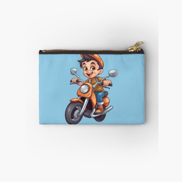 Item preview, Teenage Boy Riding an Orange Motorcycle (light blue background) designed and sold by TheTrendsDesk.
