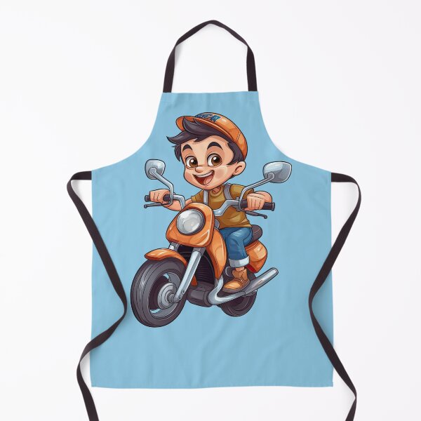Item preview, Teenage Boy Riding an Orange Motorcycle (light blue background) designed and sold by TheTrendsDesk.