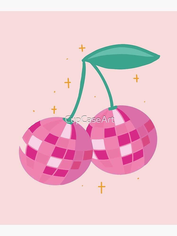 Cherry Disco Balls Print, Disco Ball Decor, Disco Ball Art, Pink