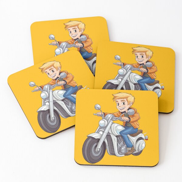 Item preview, Young Teenage Boy Riding a Silver Motorcycle (yellow background) designed and sold by TheTrendsDesk.